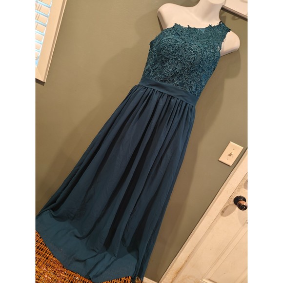 POMUYOO Daisy Charming A-Line One Shoulder Lace Maxi Bridesmaid Dress - Picture 3 of 4